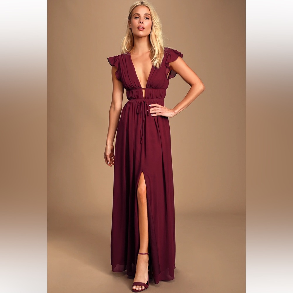 Lulus Burgundy Ruffled Maxi Dress